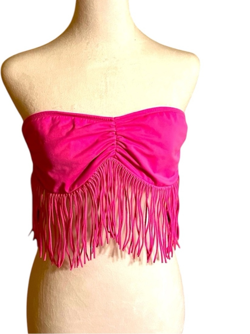 Guess Hot Pink Fringed Strapless Bathing Suit Top
